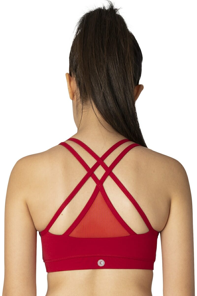 Criss-Cross Mesh Sports Bra in color Red by Chandra Yoga & Active