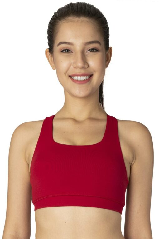 Red Criss-Cross Mesh Sports Bra front view