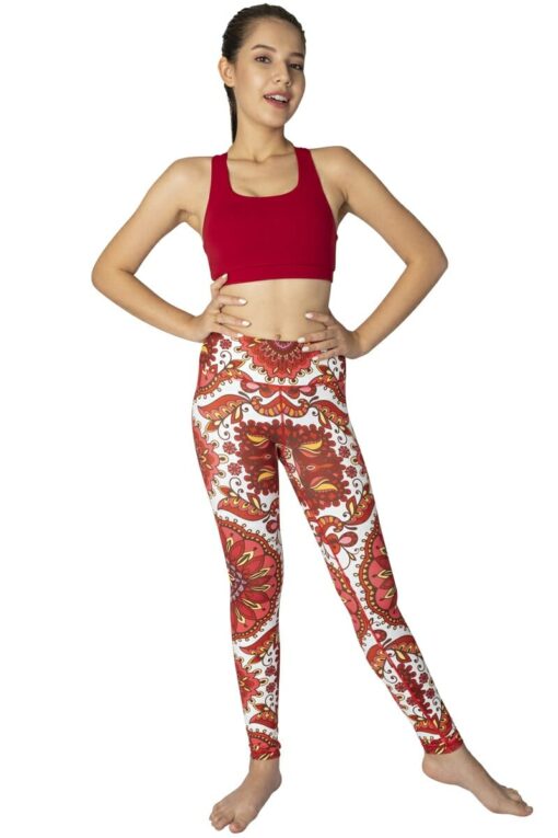 Red color Criss-Cross Mesh Sports Bra with leggings