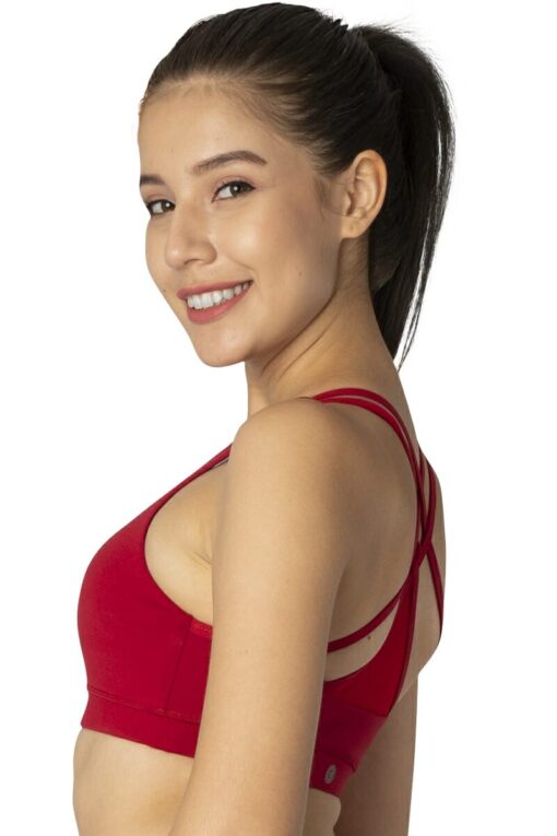 Criss-Cross Mesh Sports Bra in Red color