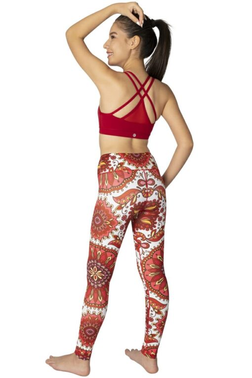 Criss-Cross Mesh Sports Bra in Red color with leggings