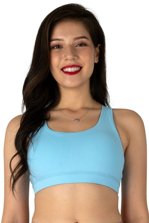 Criss-Cross Sports Bra in Sky color - front view
