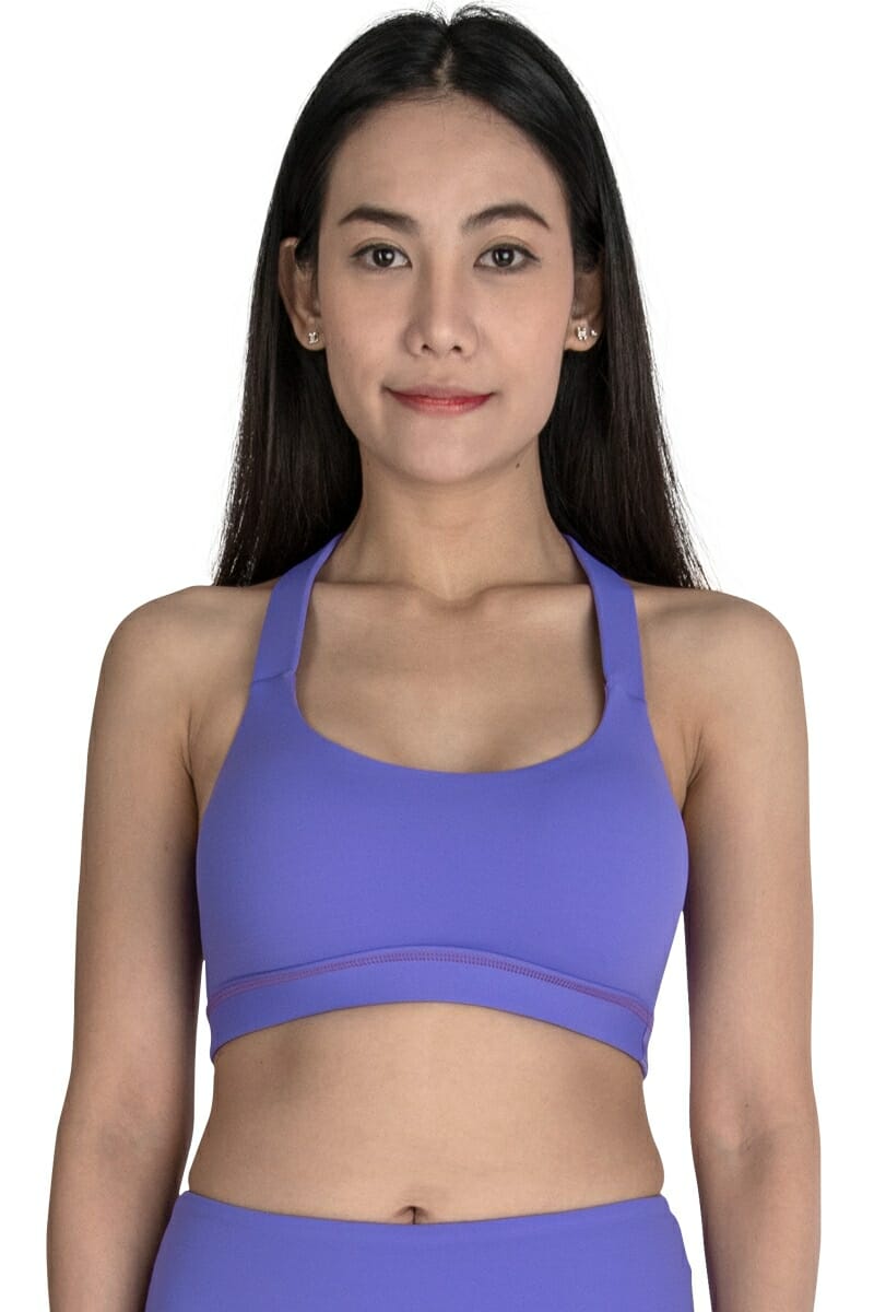 Criss-Cross Mesh Sports Bra in color Black by Chandra Yoga & Active