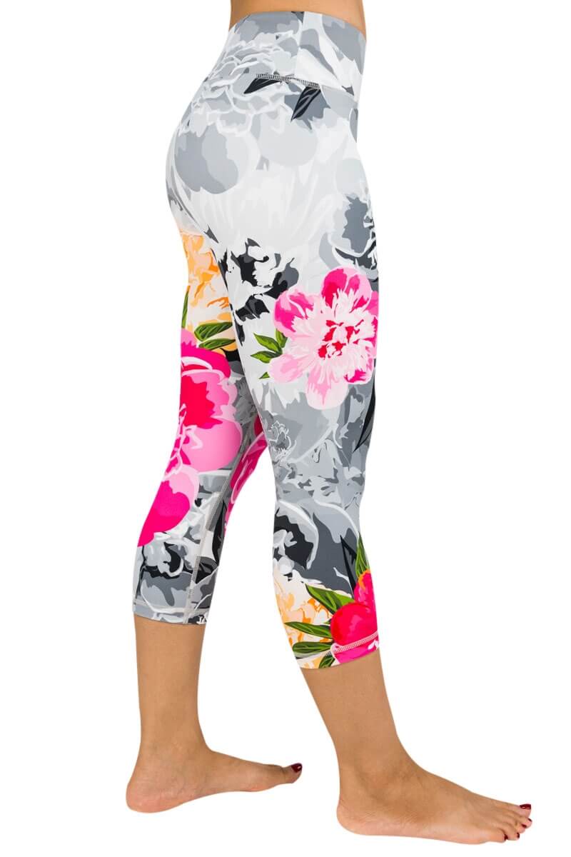 Floral Divergence Capri Printed Leggings by Chandra Yoga & Active Wear