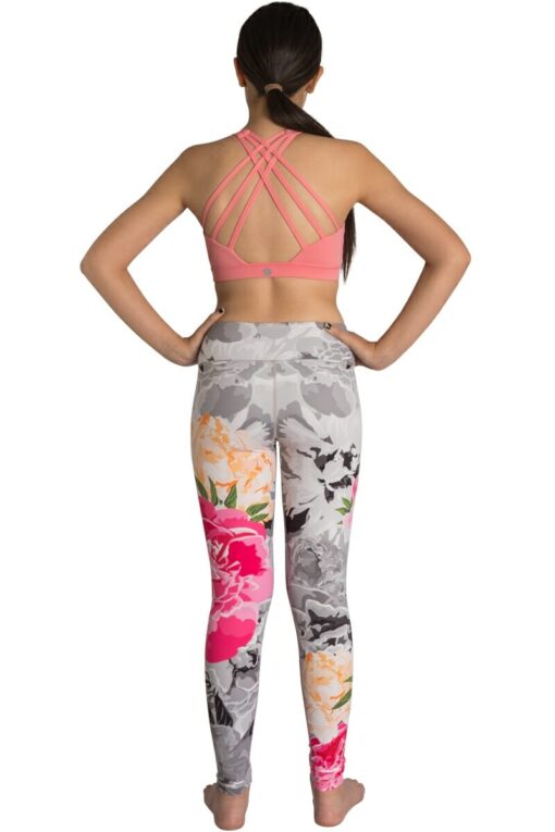 Criss-Cross Sports Bra in Peach with Floral Divergence Leggings