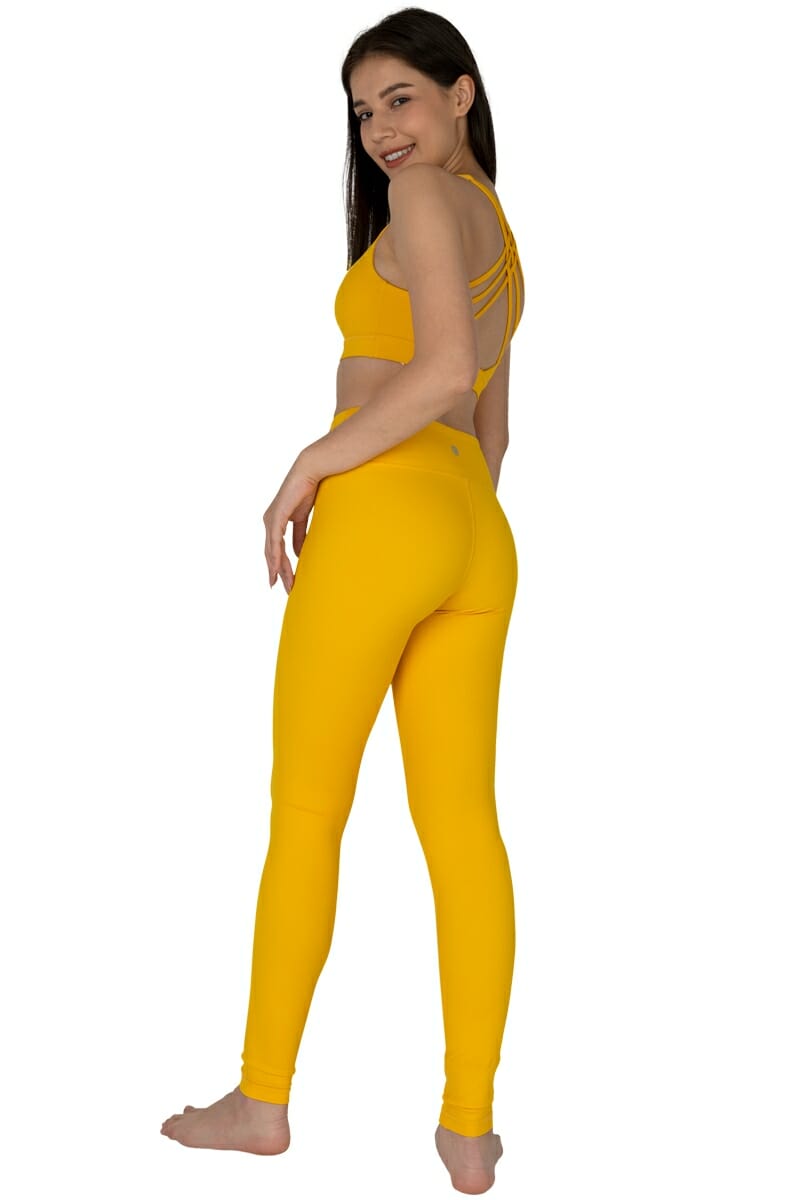 Colorfunky Mustard Shiny Leggings for Women - High Waist Metallic