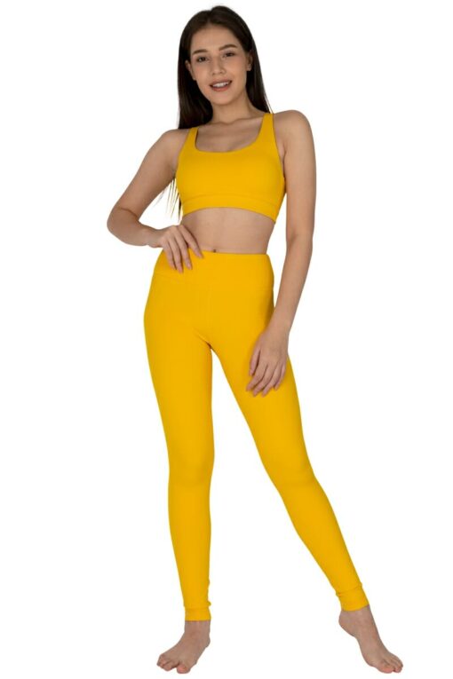 Criss-Cross Sports Bra in Mustard with matching leggings