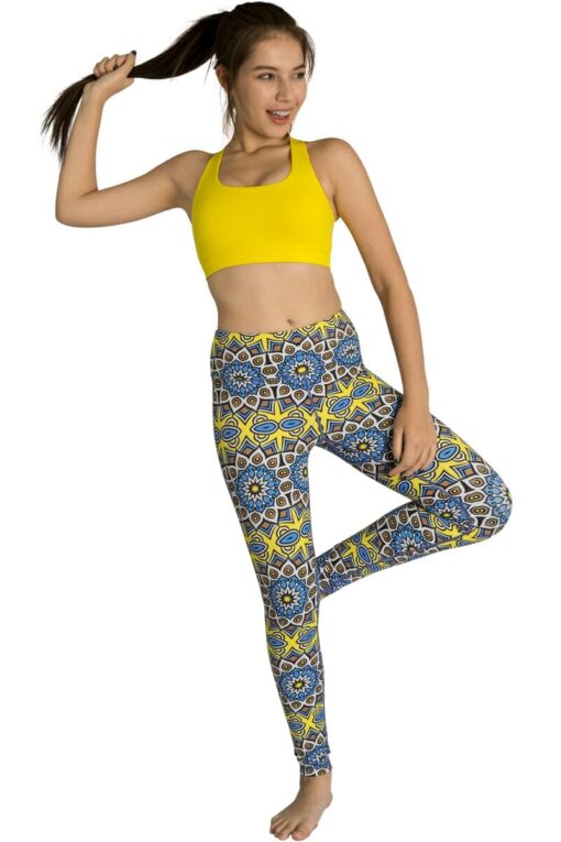 Mandala Sunshine Full-Length Printed Leggings & Lemon Criss-Cross Sports Bra