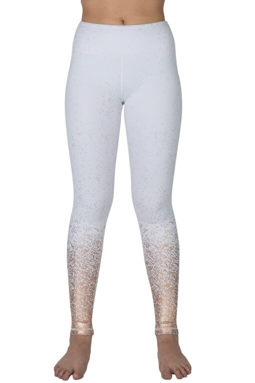 White Metallic Full-Length Leggings by Chandra Yoga & Active Wear
