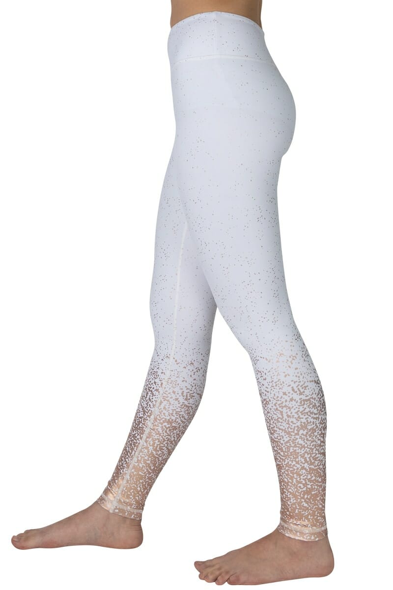 White Metallic Full-Length Leggings by Chandra Yoga & Active Wear