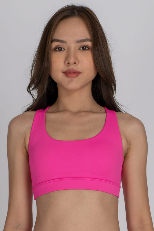 Front view of Bubble Gum Pink Double-Strap Sports Bra