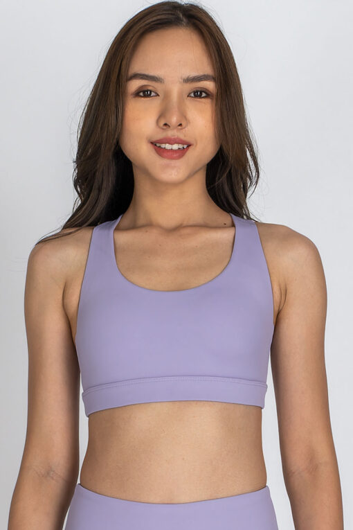 Front view of Pastel Purple Double-Strap Sports Bra