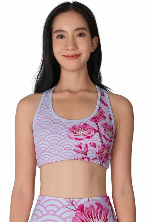 Racerback Sports Bra in Pink Abhra front view