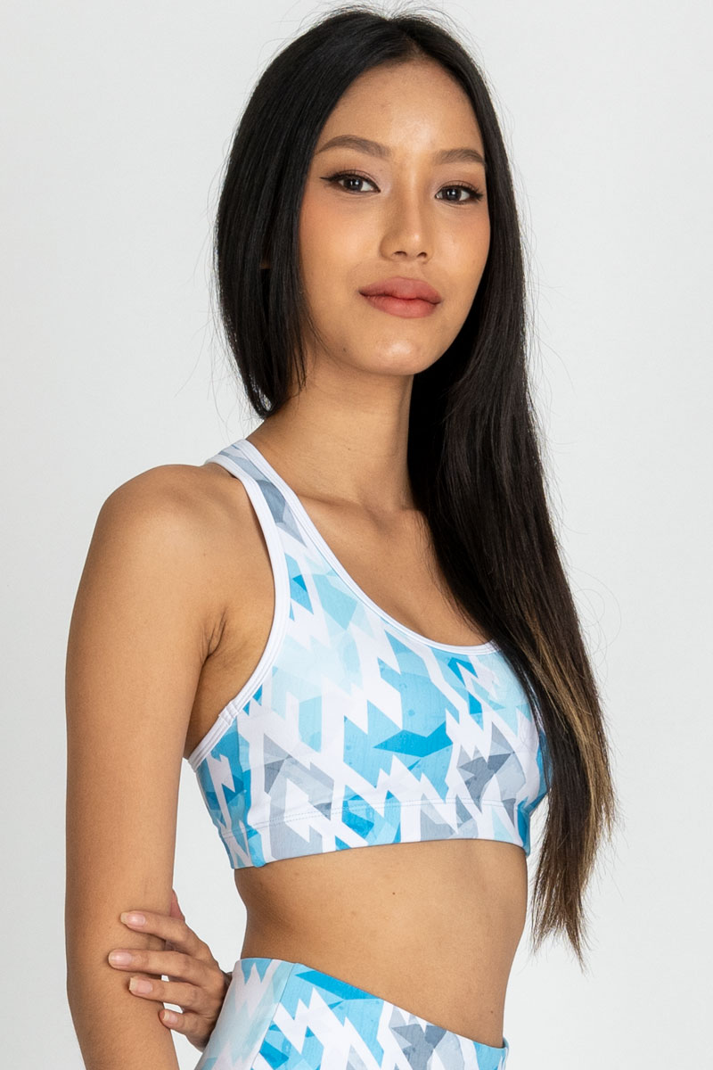 Criss-Cross Sports Bra in Sky blue color by Chandra Yoga & Active Wear