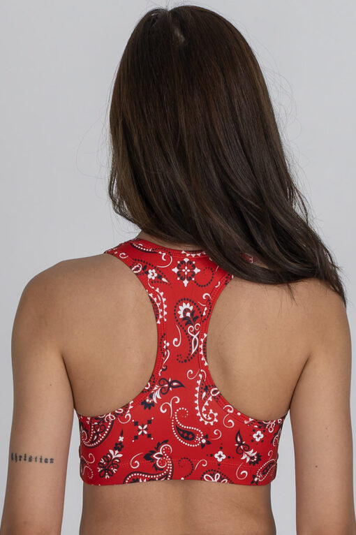 Racerback Sports Bra in Red Paisley back view