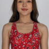 Front view of Racerback Sports Bra in Red Paisley