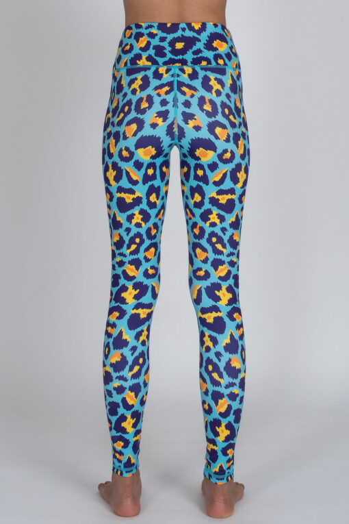 Back view of Blue Cheetah full-length Leggings by Chandra Yoga & Active Wear