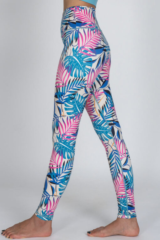 Side view of Leaves full-length Leggings by Chandra Yoga & Active Wear
