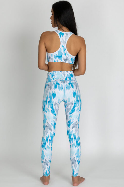Back view of Puzzler Racerback Sports Bra and matching full-length Leggings by Chandra Yoga & Active Wear