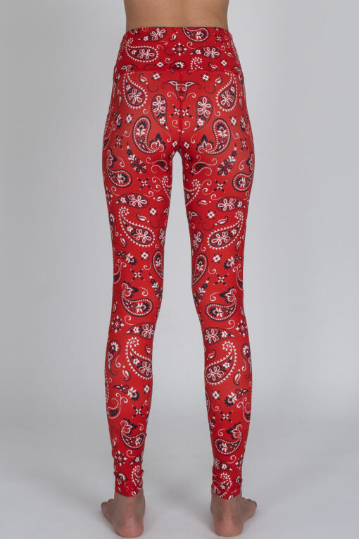 Back view of Red Paisley full-length Leggings by Chandra Yoga & Active Wear