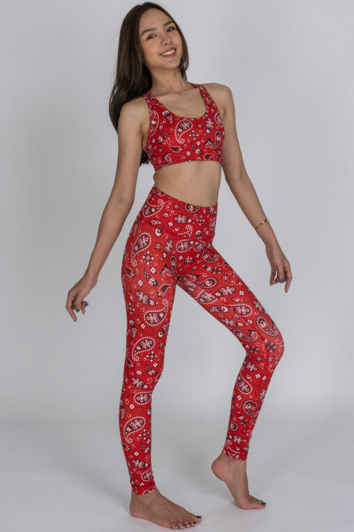 Red Paisley full-length Leggings showing the front with matching top