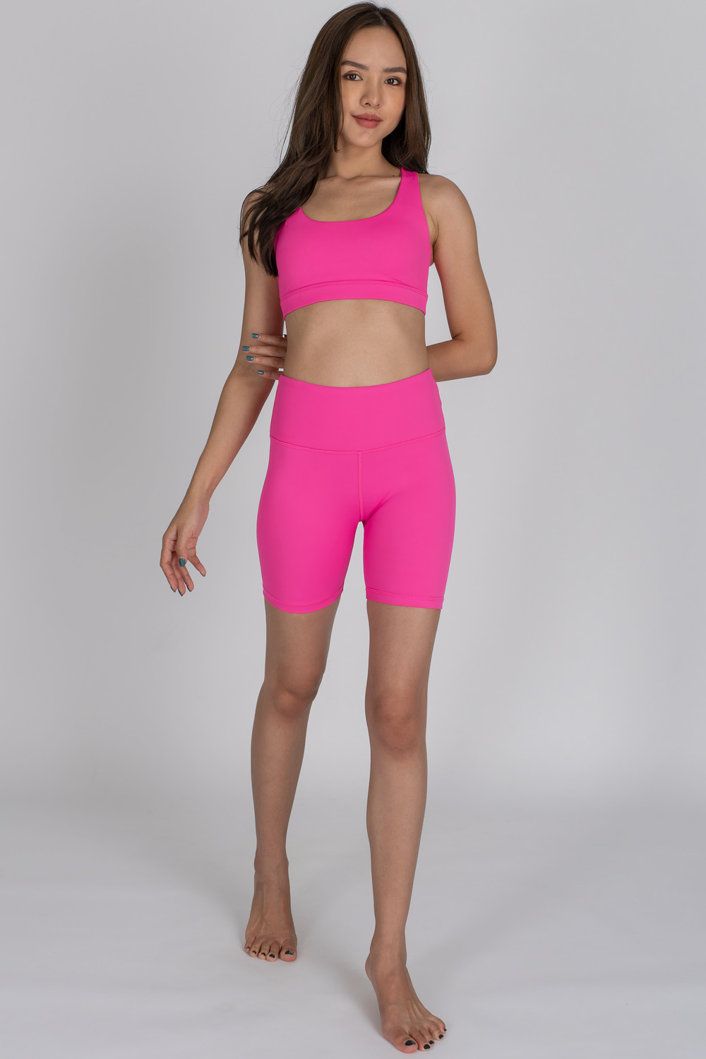 yoga set size small sports bra and biker shorts Mesh pink