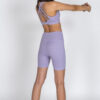 Back view of Pastel Purple Fitness Shorts with matching sports bra