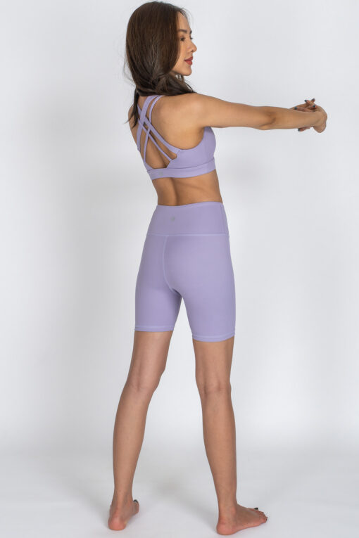 Back view of Pastel Purple Fitness Shorts with matching sports bra