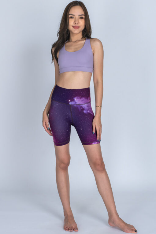 Royal Galaxy Fitness Shorts with Pastel Purple Sports Bra